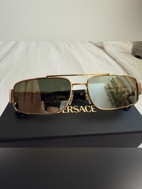 Versace Gold Frame Sunglasses with Gradient Green Lenses